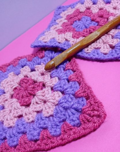 pink and purple granny's square crochet